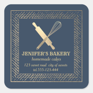 Professional gold rolling pin whisk chef bakery square sticker