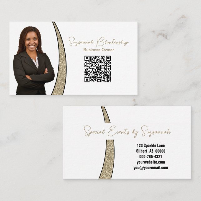 Professional Gold Sliver of Faux Glitter Photo QR Business Card (Front/Back)
