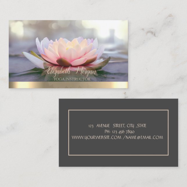 Professional Gold Stripe Yoga Instructor Business Card (Front/Back)