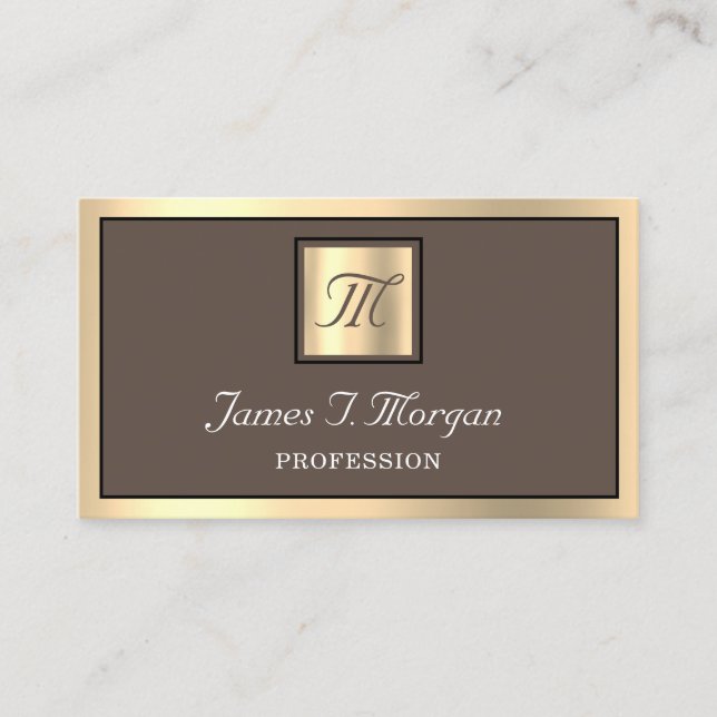 Professional Golden Coffee Framed Brown Monogram Business Card (Front)