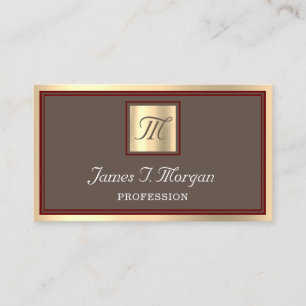 Professional Golden Coffee Framed Maroon Monogram Business Card