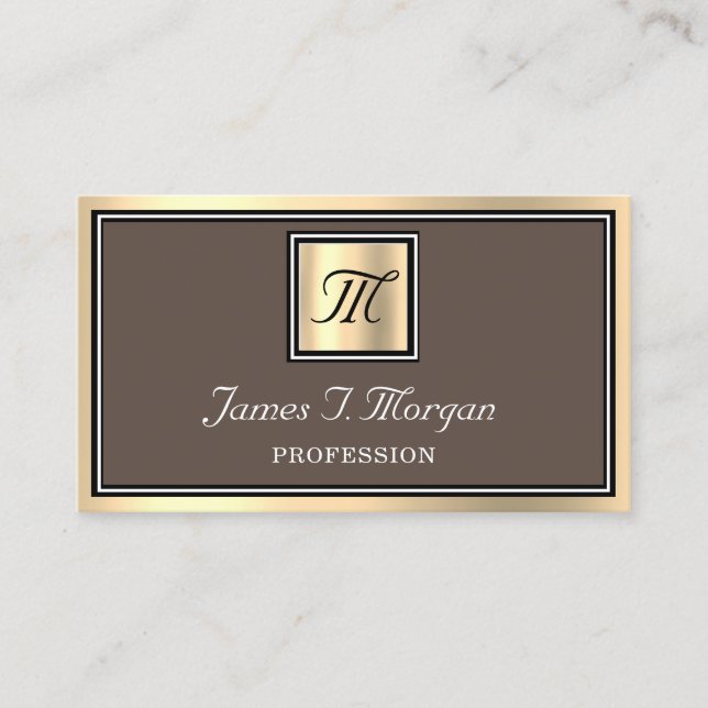 Professional Golden Coffee Framed VIP Monogram Business Card (Front)