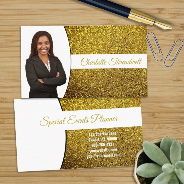 Professional Golden Yellow Glitter Custom Photo Business Card (Creator Uploaded)