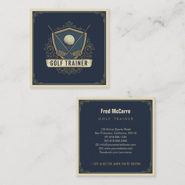 Professional Golf Trainer Lesson Square Business Card (Front/Back)