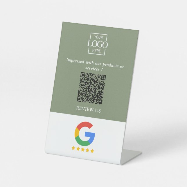 Professional Google Reviews QR Code Business Logo Pedestal Sign (Front)