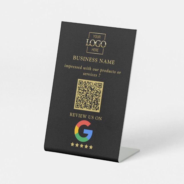 Professional Google Reviews QR Code Business Logo Pedestal Sign (Front)