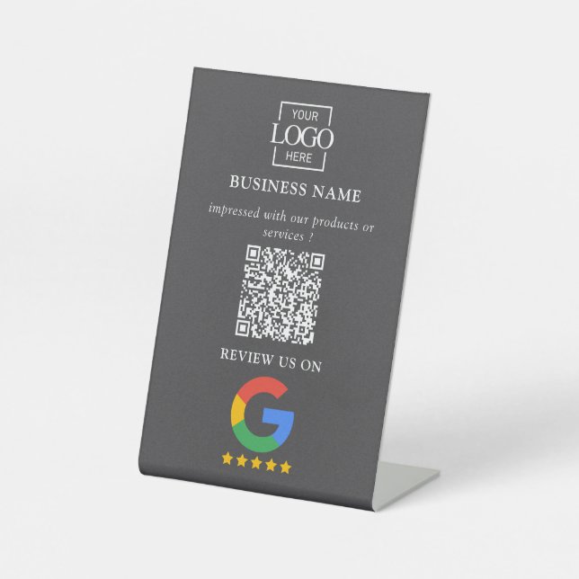 Professional Google Reviews QR Code Business Logo Pedestal Sign (Front)