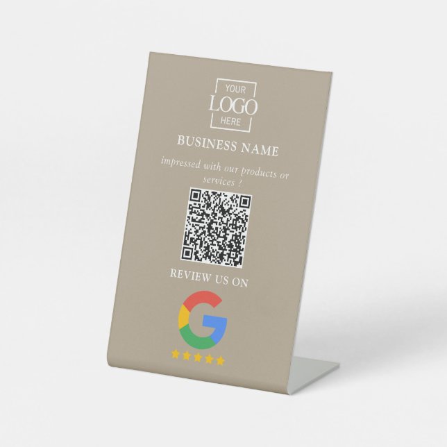 Professional Google Reviews QR Code Business Logo Pedestal Sign (Front)