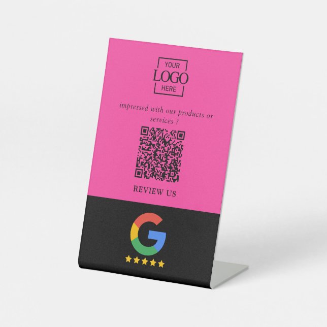 Professional Google Reviews QR Code Business Logo Pedestal Sign (Front)
