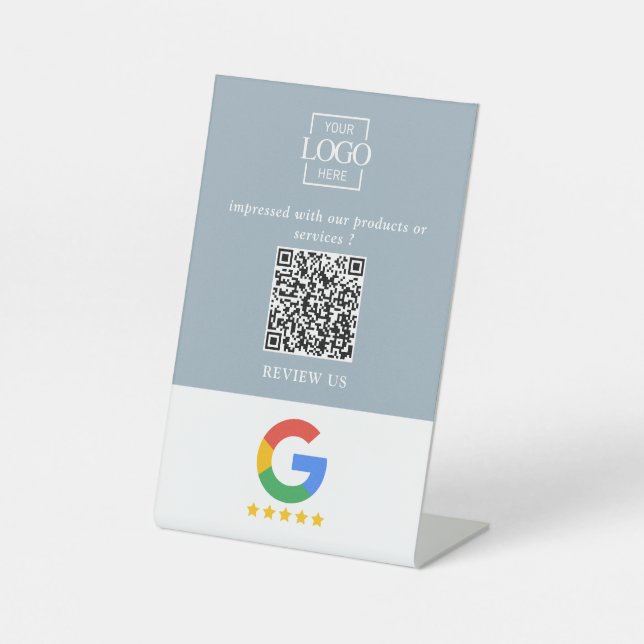 Professional Google Reviews QR Code Business Logo Pedestal Sign (Front)