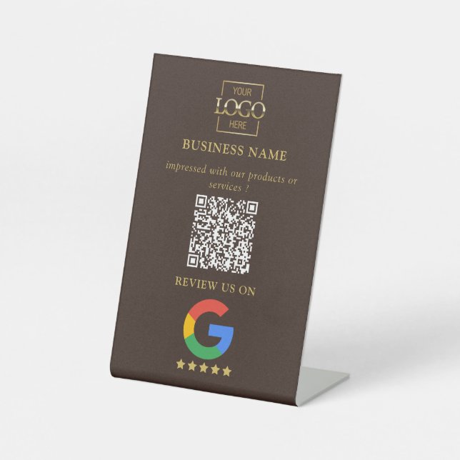 Professional Google Reviews QR Code Business Logo Pedestal Sign (Front)