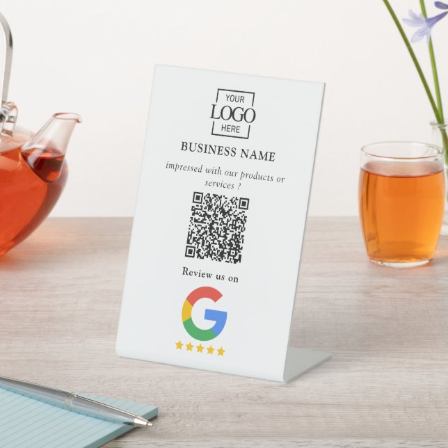 Professional Google Reviews QR Code Business Logo Pedestal Sign (In SItu)