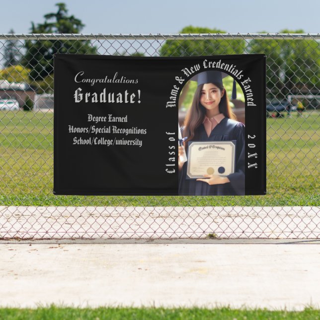 Professional Graduation Photo in Silver and Black Banner (Insitu)