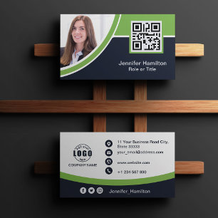 Professional Green add your Logo QR Code Photo Business Card