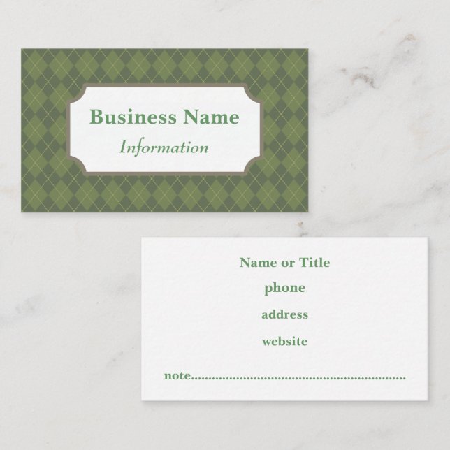 Professional Green Argyle Business Card (Front/Back)