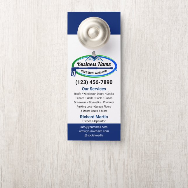 Professional Green Blue Pressure Washing Service Door Hanger (On Knob)