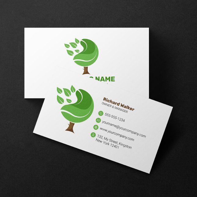 Professional Green Brown Tree Service Lawncare Mow Business Card (Creator Uploaded)