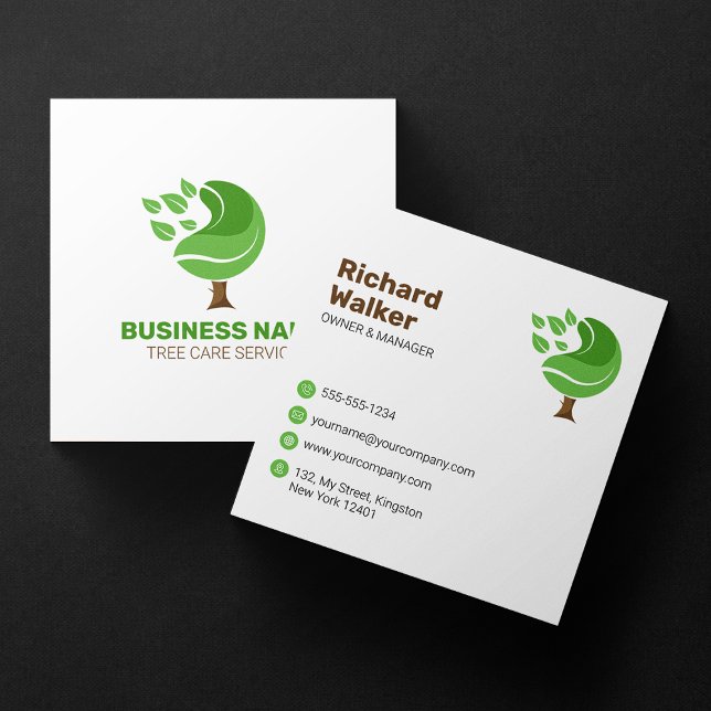 Professional Green Brown Tree Service Lawncare Mow Square Business Card (Creator Uploaded)