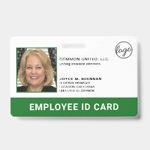 Professional Green Company Logo Employee Photo ID Badge