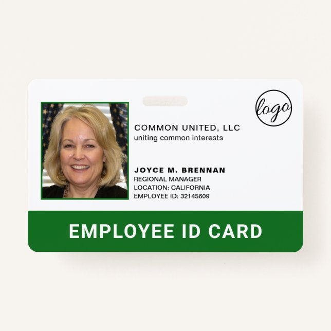 Professional Green Company Logo Employee Photo ID ID Badge (Front)