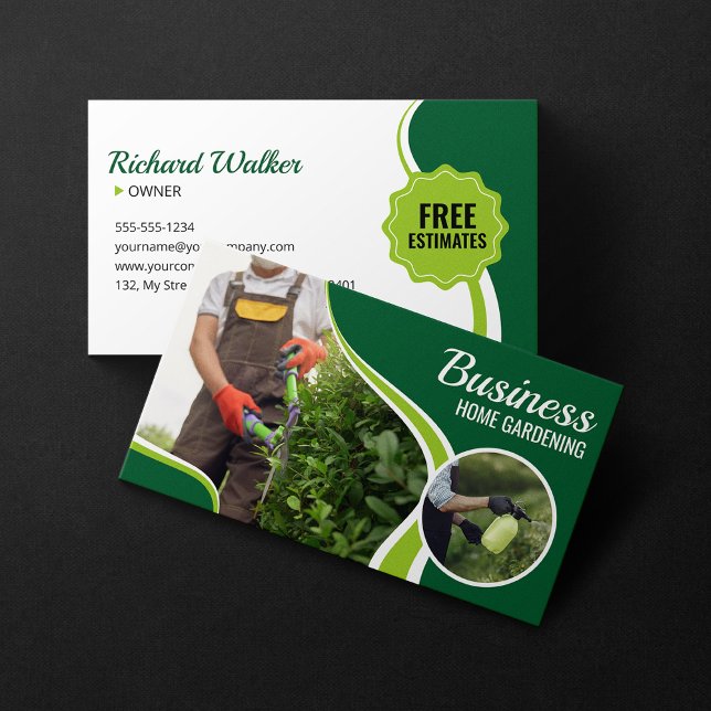 Professional Green Home Gardening Lawn Landscaping Business Card (Creator Uploaded)