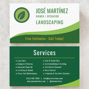 Professional Green Landscaping Lawn Care Business Card