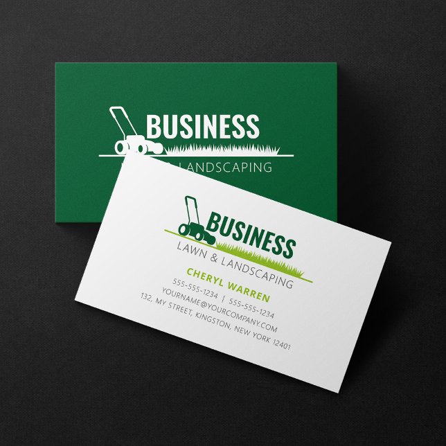 Professional Green Lawn Care Landscaper Mowing Business Card (Creator Uploaded)