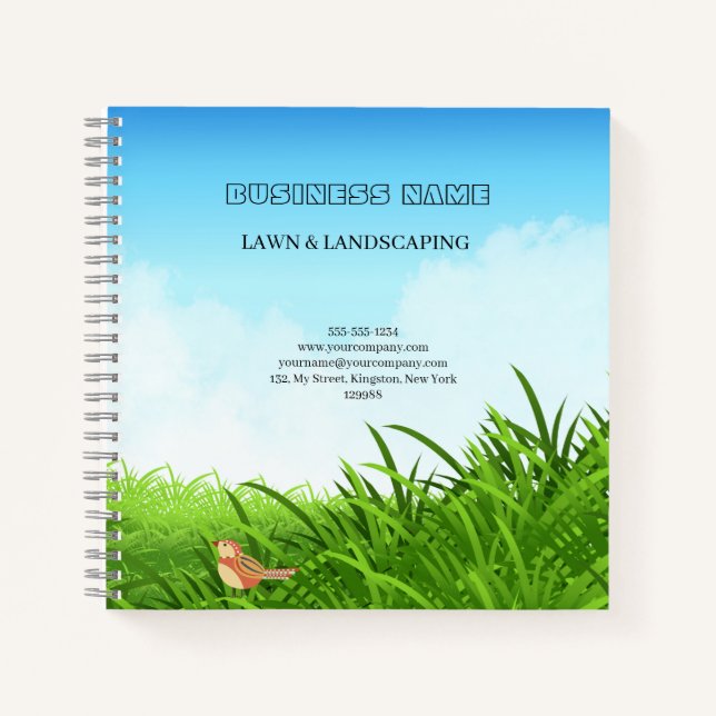 Professional  Green Lawn Care & Landscaping Notebook (Front)