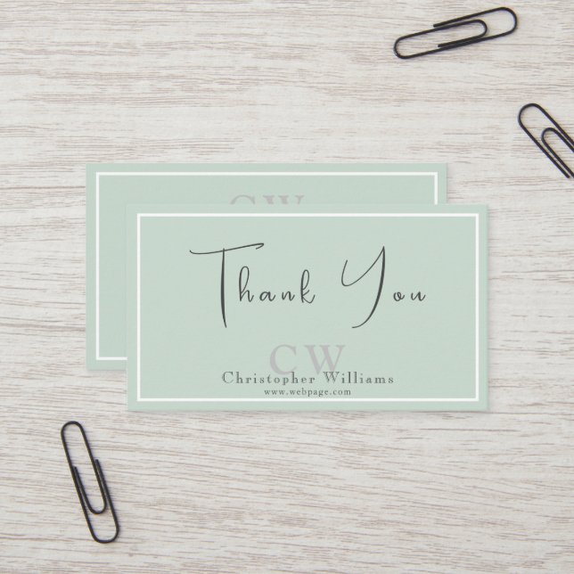 Professional Green Minimalist Thank You Card (Front/Back In Situ)