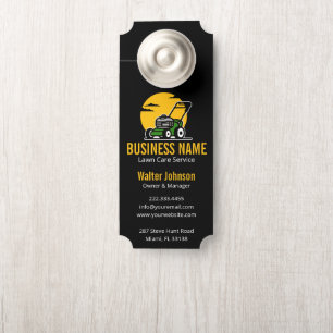 Professional Green Mowing Service Yellow Sun Door Hanger