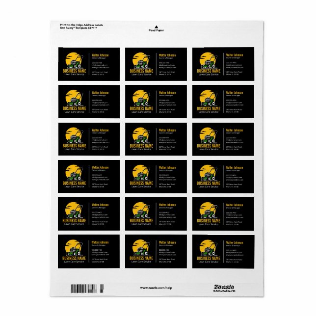 Professional Green Mowing Service Yellow Sun Label (Full Sheet)