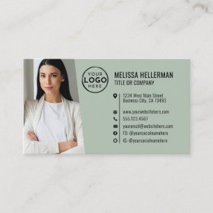 Professional Green QR Code Photo Logo Business Card