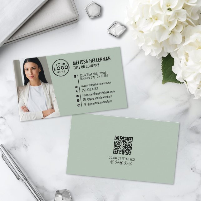Professional Green QR Code Photo Logo Business Card (Professional Green QR Code Photo Logo Business Card )