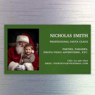 Professional Green Santa Claus Photo Magnetic Business Card