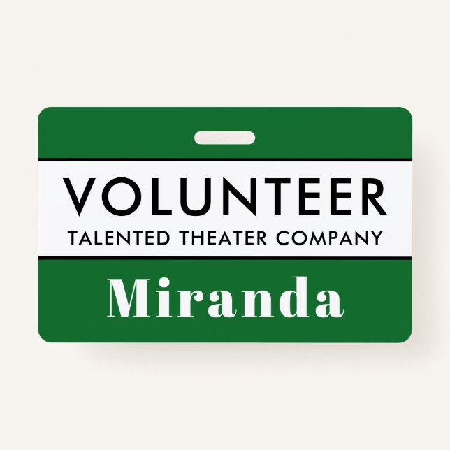 Professional Green Volunteer Name Badge ID Badge (Front)