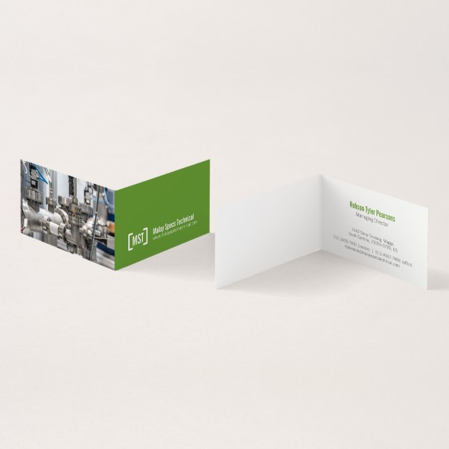 Professional green & white two photo business card (Inside and Outside)