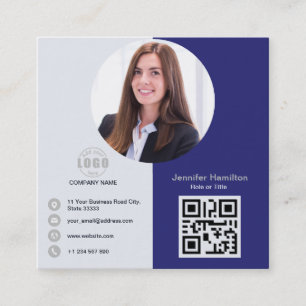 Professional Grey add your Photo QR Code Square Bu Business Card