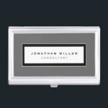Professional Grey & Black Framed Name & Title Business Card Holder<br><div class="desc">Professional business card holder features sleek minimalist design in a grey, black and white colour palette. Custom name and title presented on a simple white background, framed in a sleek border on a grey background. Shown with personalised name and title in simple modern font, this executive business card holder is...</div>