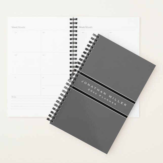 Professional Grey & Black Stripe | Name & Year Planner (Display)