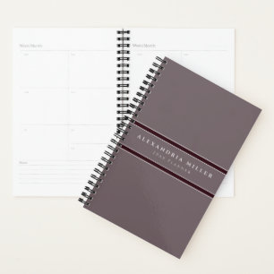 Professional Grey & Burgundy Stripe Name & Year Planner