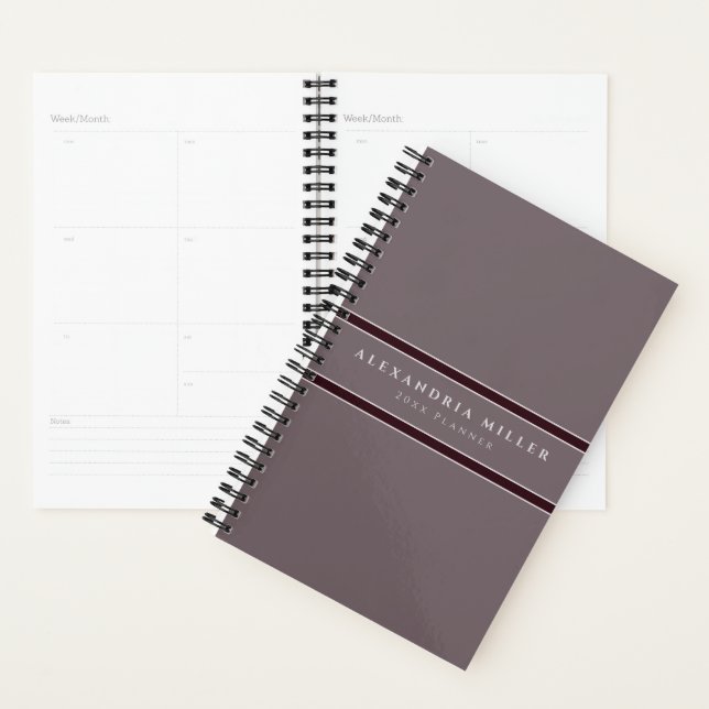 Professional Grey & Burgundy Stripe | Name & Year Planner (Display)
