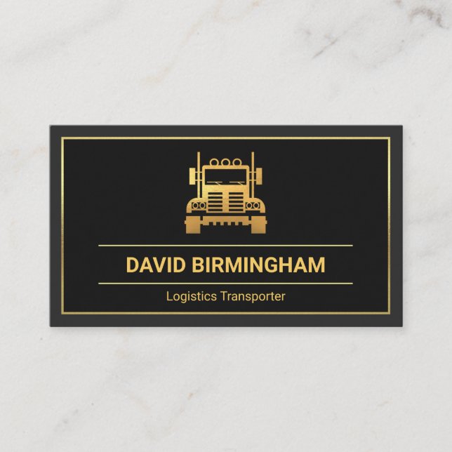 Professional Grey Layers Gold Truck Frame Trucking Business Card (Front)