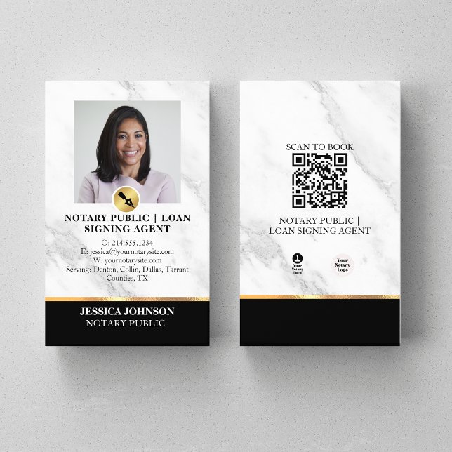 Professional Grey Marble Luxury Notary Public QR  Business Card (Creator Uploaded)