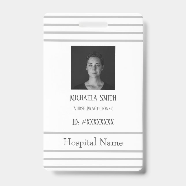 Professional Grey Minimalist Hospital Employee ID Badge (Front)
