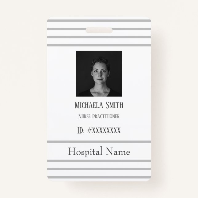 Professional Grey Minimalist Hospital Employee ID Badge (Front)