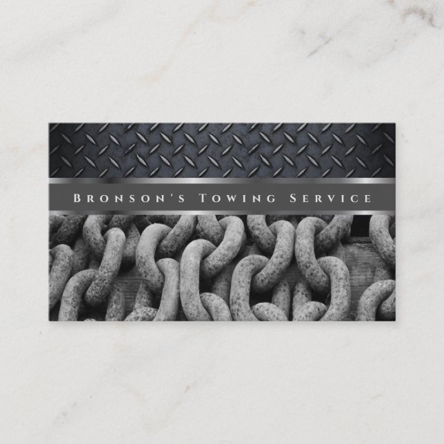 Professional Grey Steel Auto Towing Service Business Card (Front)