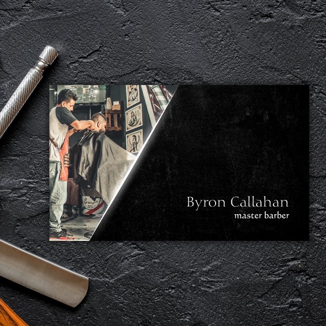 Professional Grunge Barber Stylist Barbershop Business Card (Personalized Barbershop Business Card)