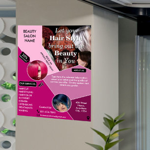 Professional Hair Salon Services Add Photos Pink  Poster