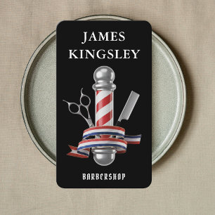 Professional Haircut Barber Pole Black Barbershop Business Card