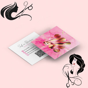 Professional Hairdresser Modern QR Code Pink Square Business Card